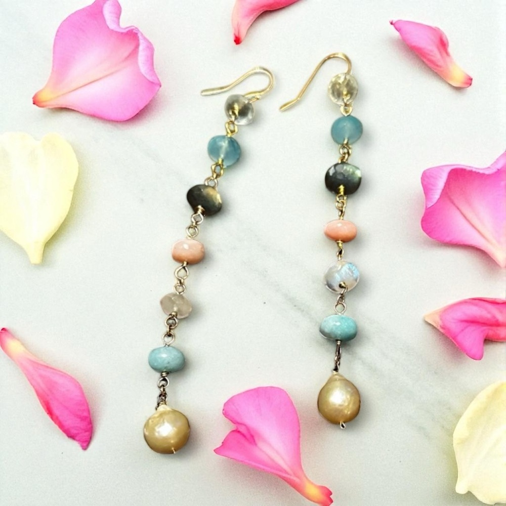 Assorted Gemstone Long Dangle Earrings - image 1